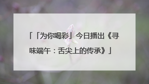 「为你喝彩」今日播出《寻味端午：舌尖上的传承》