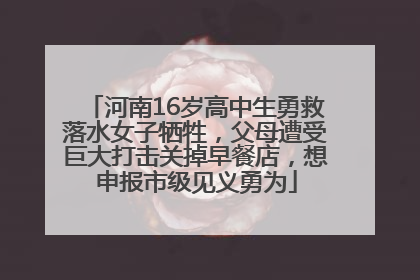 河南16岁高中生勇救落水女子牺牲，父母遭受巨大打击关掉早餐店，想申报市级见义勇为